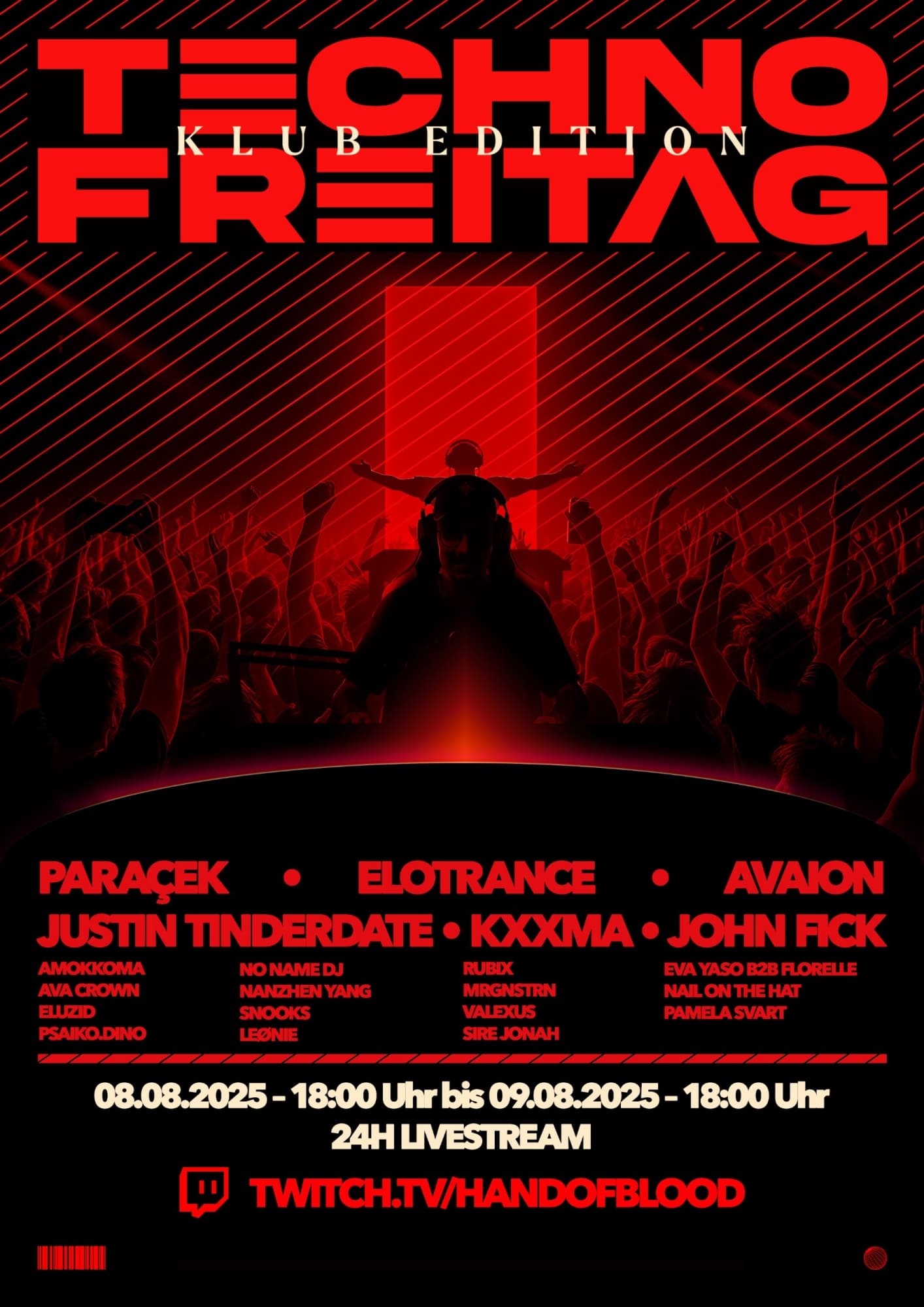 Techno Freitag - Klub Edition w/ Paraçek, Justin Tinderdate b2b EloTrance uvm